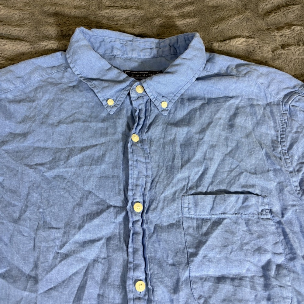 Vineyard Vines Mens XL Light Blue 100% Linen Short Sleeve Button Down AR672